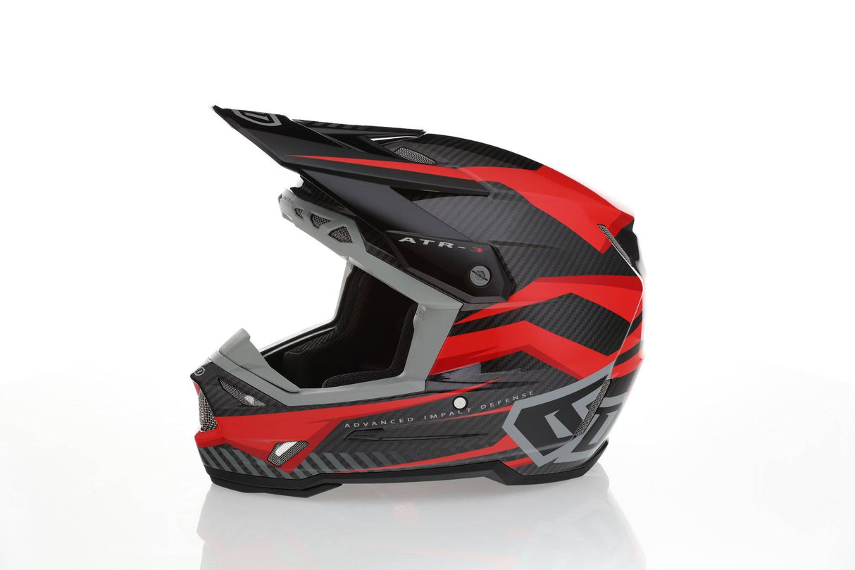 Motocrosshelm 6D ATR-3 Rival Gloss Rot mit Visier und Belüftungsöffnungen, leichter Schutzhelm für Offroad-Fahrten