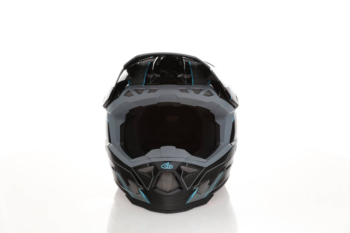 Schwarzer 6D ATR-3 Reflex Gloss Motocrosshelm mit Visier und Belüftung, stylischer Schutz für Offroad-Fahrer.