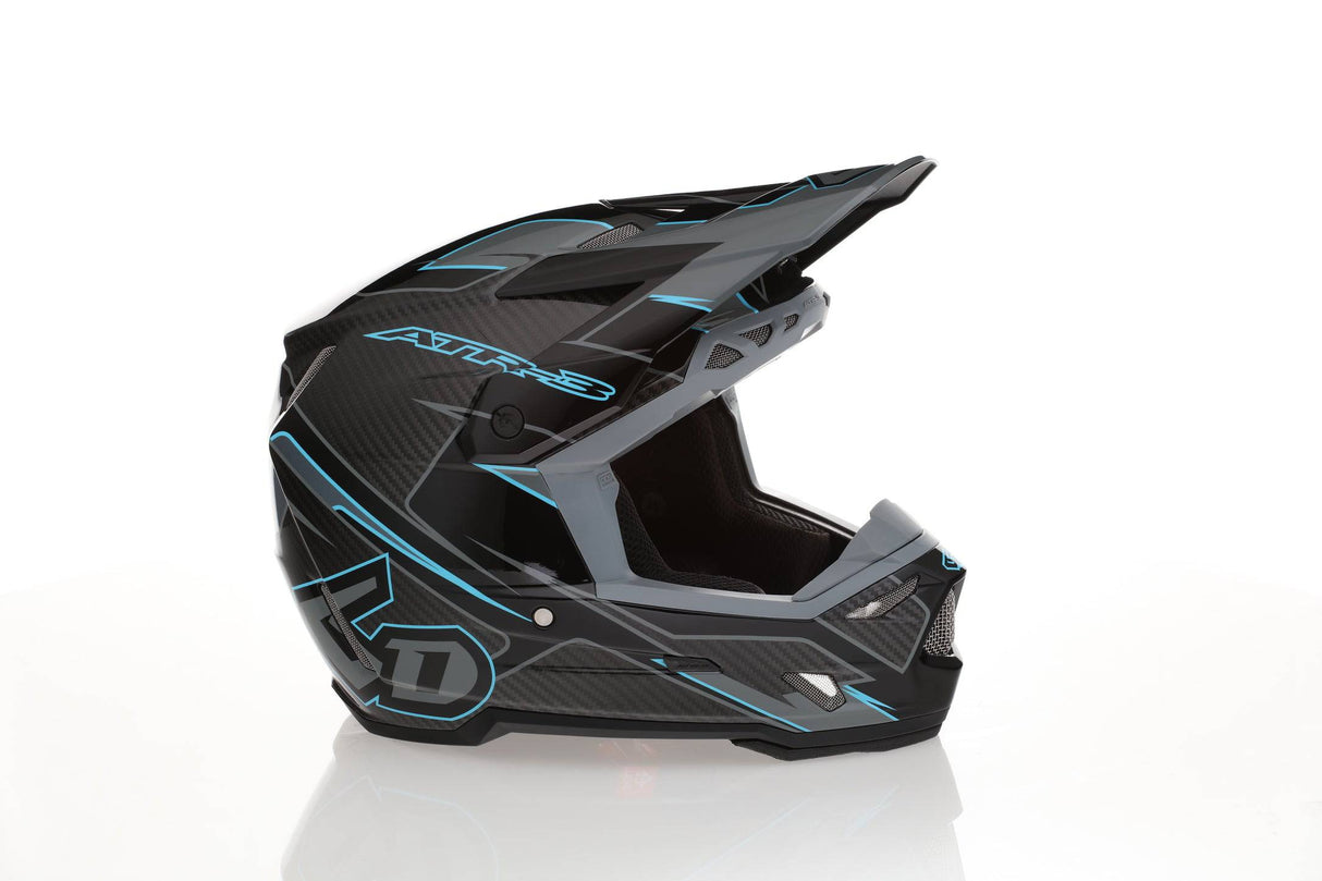 Schwarzer 6D ATR-3 Reflex Gloss Motocrosshelm mit Visier und Belüftungsöffnungen, leicht und robust für Offroad-Fahrten.