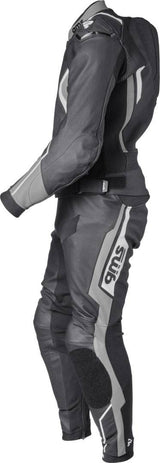 GMS Lederkombi GR-1 2-teilige Motorradkombination in Schwarz, Grau und Weiß mit robustem Leder, perfekte Passform.