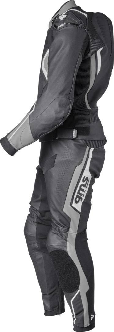 GMS Lederkombi GR-1 2-teilige Motorradkombination in Schwarz, Grau und Weiß mit robustem Leder, perfekte Passform.