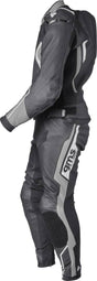 GMS Lederkombi GR-1 2-teilige Motorradkombination in Schwarz, Grau und Weiß mit robustem Leder, perfekte Passform.