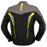 Schwarze, grau-fluo gelbe iXS Tourenjacke TS-Pro ST+ mit reflektierenden Details und sportlichem Design.