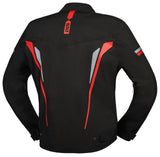 Schwarze und rote iXS Sport Jacke TS-Pro ST+ für Touren, mit atmungsaktivem Material und reflektierenden Details.