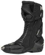 Schwarze iXS Sport Stiefel RS-1000 aus Leder mit schnellem Schnürsystem und strapazierfähiger Sohle, Blick auf den Schuh von vorne