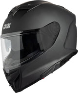 Schwarzer iXS Integralhelm iXS912 SV 1.0 in matt, mit klarer Visier und aerodynamischem Design, auf einem Motorrad display
