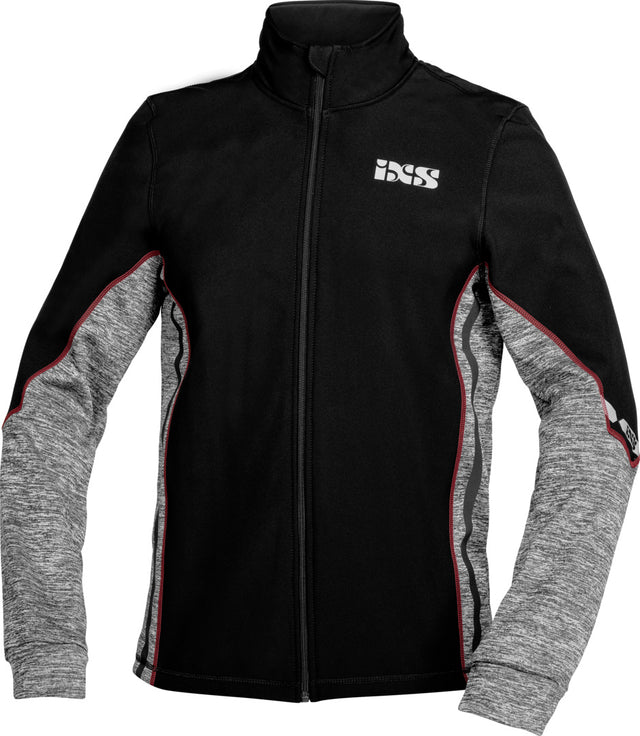 Schwarze, graue und rote iXS Funktions-Jacke ICE 1.0 mit atmungsaktivem Material und reflektierenden Details, Frontansicht