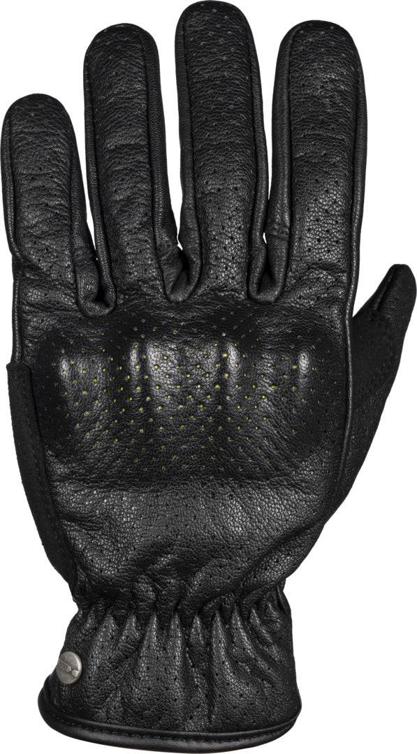 Schwarze iXS Tour Entry Handschuhe aus Leder und Textil, für Motorradtouren, mit Knöchelschutz und atmungsaktivem Design