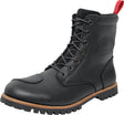 Schwarze iXS Schuhe aus geöltem Leder, klassische Design, detaillierte Nahaufnahme der robusten Lederschuhe.
