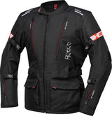 Schwarze und rote iXS Tour Adventure Jacke Lorin-ST für Damen, wetterfeste Outdoor-Jacke mit reflektierenden Details
