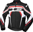 Schwarze, weiße und rote iXS Tourenjacke Sport RS-700-ST mit reflektierenden Elementen, Nahaufnahme der Vorderseite