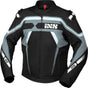 Schwarze, grau-weiße iXS Touring-Jacke Sport RS-700-ST mit reflektierenden Elementen, sichtbare Reißverschlüsse und Tanktasche
