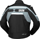 Schwarze, graue und weiße iXS Touring-Jacke Sport RS-700-ST mit Reißverschlüssen und Schutzdetails, frontale Ansicht