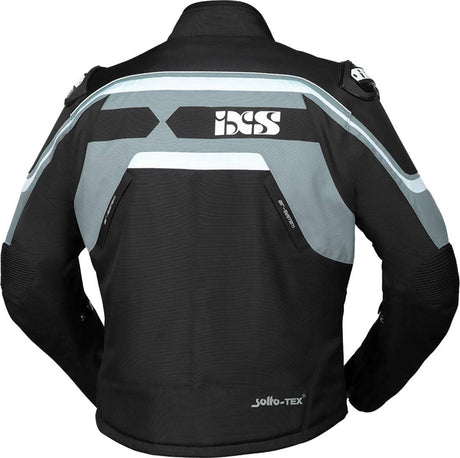 Schwarze, graue und weiße iXS Touring-Jacke Sport RS-700-ST mit Reißverschlüssen und Schutzdetails, frontale Ansicht