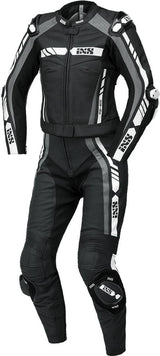 iXS Sport LD Damen Lederkombi RS-800 1.0, zweigeteilt, schwarz-grau-weiß, sportliche Motorrad-Kombination in Leder