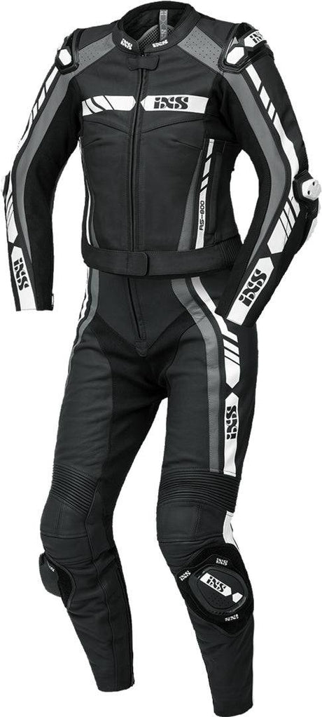 iXS Sport LD Damen Lederkombi RS-800 1.0, zweigeteilt, schwarz-grau-weiß, sportliche Motorrad-Kombination in Leder