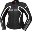Schwarze, graue und weiße iXS Sport LD Damen Touring Jacke RS-600 1.0 mit reflektierenden Details, auf einem Model getragen.