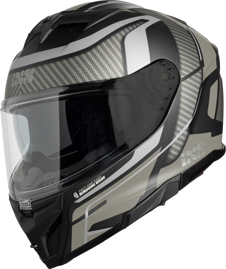 Schwarzer matt-silberner iXS Integralhelm iXS912 SV 2.0 Blade mit Visier und Belüftungsöffnungen, komfortabler Schutz für den Motorradhelm
