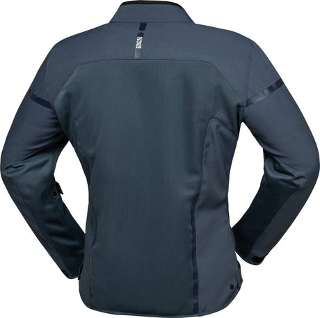 Blaue iXS Tour Jacke Oxy-Air für Touren, atmungsaktiv mit mehreren Taschen, auf einem weißen Hintergrund fotografiert