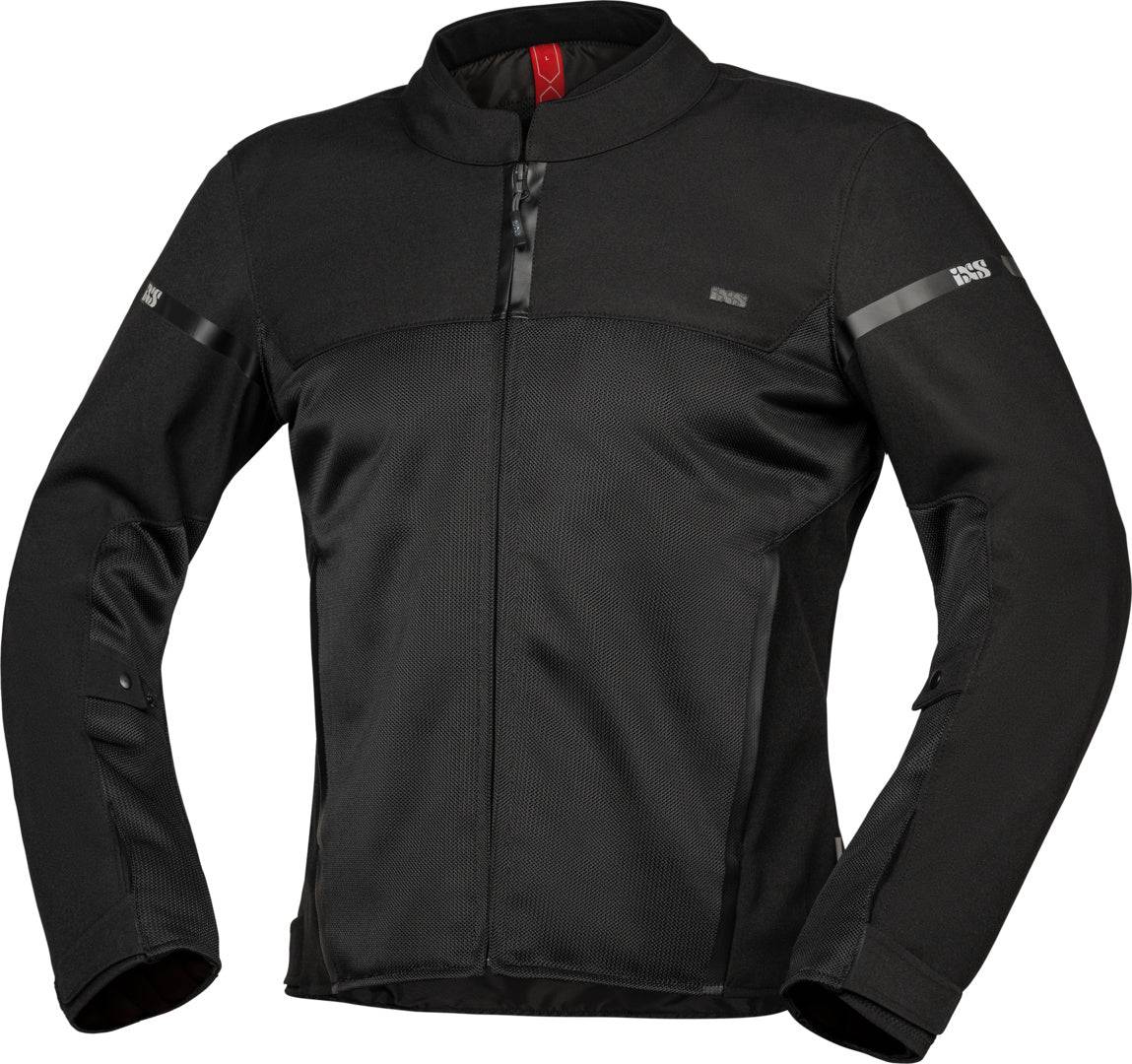 Schwarze iXS Tour Jacke Oxy-Air für Touren, atmungsaktives Touring-Jacke mit reflektierenden Details, sichtbar auf dem Bild
