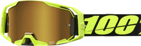 100% Motocrossbrille ARmatic Neon Yellow - Mirror True Gold Lens