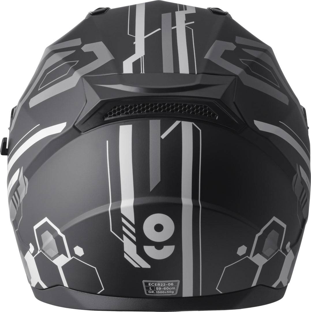 GMS Integralhelm Hexago Graphic in Grau mit modernen Designs, vollständig geschlossen für sicheren Motorradschutz