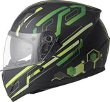 GMS Integralhelm Hexago Graphic in Grün, helm mit stylischem Design und klarer Visier, auf einem weißen Hintergrund.