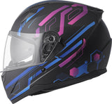 GMS Integralhelm Hexago Graphic in blau-violett, bequemer Motorradhelm mit auffälligem Design und integriertem Visier