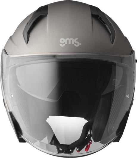 Gms Jethelm Vectus matt titan, leichter Motorradhelm mit robustem Titan-Finish, sichtbares Visier und Belüftungsöffnungen