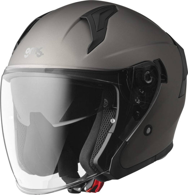 GMS Jethelm Vectus matt titan, leichter Motorradhelm mit aerodynamischem Design und Visier, auf einem weißen Hintergrund.