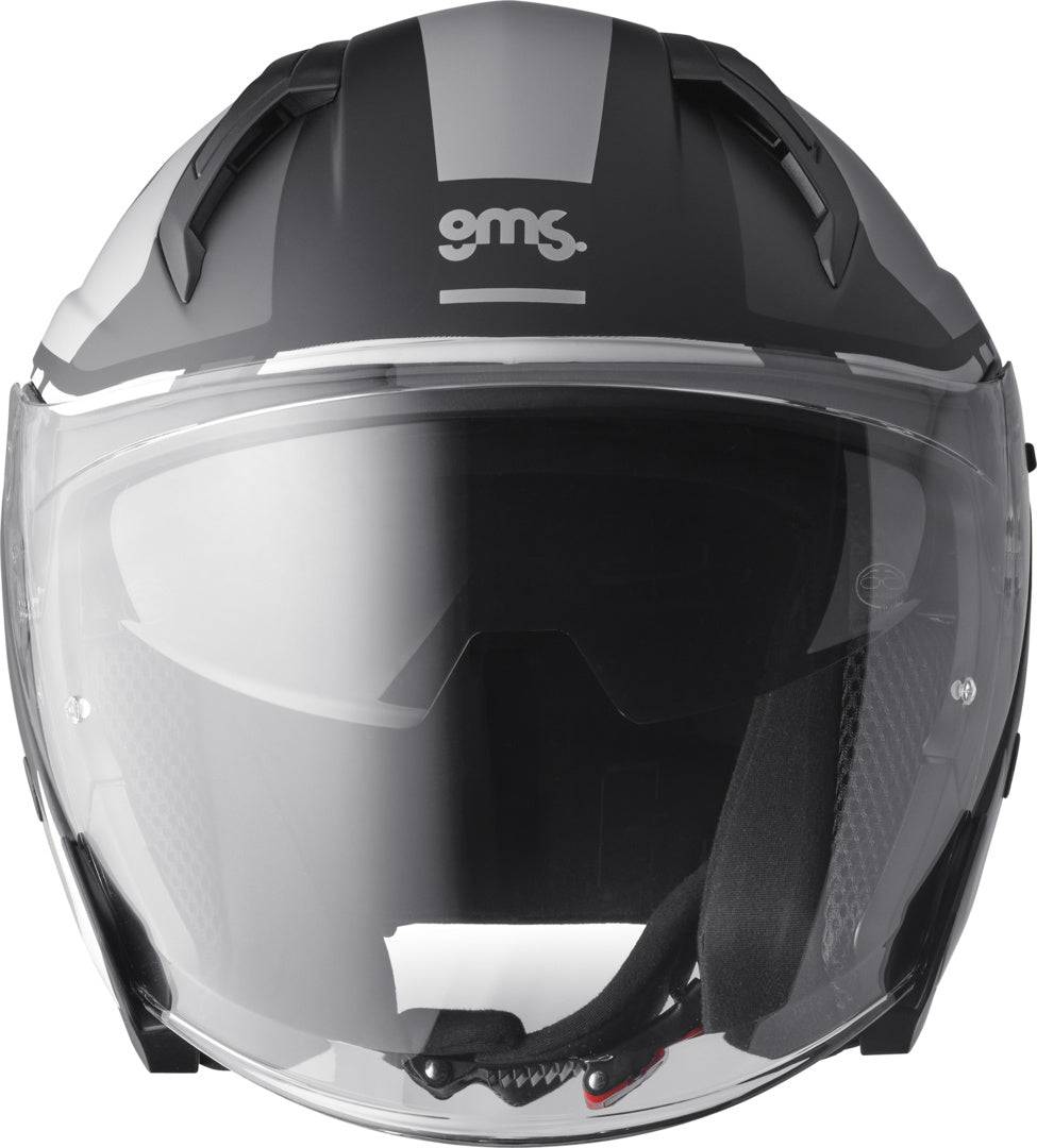 GMS Jethelm Vectus Graphic in Schwarz-Grau, leichter Motorradhelm mit modernem Design und Visier.