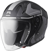 GMS Jethelm Vectus Graphic schwarz-grau, leichter Motorradhelm mit visier und stylischem Design, ideal für Motorradtouren