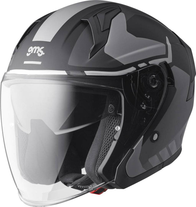 GMS Jethelm Vectus Graphic schwarz-grau, leichter Motorradhelm mit visier und stylischem Design, ideal für Motorradtouren