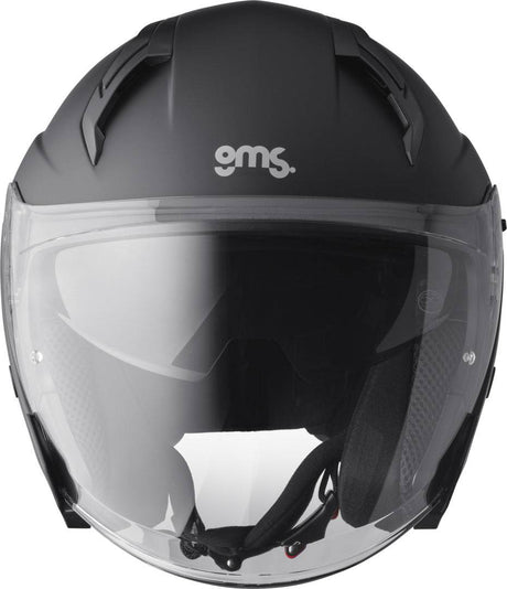 GMS Jethelm Vectus in mattschwarzem Design, leichter Jethelm mit Visier für sicheren Motorradfahrkomfort