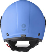 GMS Jethelm Gelato Mirtillo, blaue Jethelm mit Visier und Belüftungsöffnungen, seitliche GMS Markenlogo, auf weißem Hintergrund