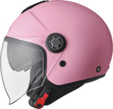 GMS Jethelm Gelato Fragola, rot-weiß, leichter Motorradhelm mit Visier und Belüftung, auf einem weißen Hintergrund.