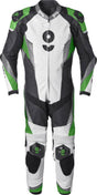 GMS Lederkombi GRC-1 1-teilig in schwarz-weiß-grün aus Leder, zeigt Rücken- und Armdetails, hochwertiges Motorsport-Design
