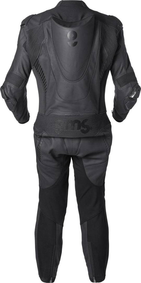 Schwarze GMS Lederkombi GRC-1, 1-teilig, aus Leder, zeigt Detailansicht der GRC-1 Motorrad-Lederkombi.