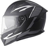 GMS Integralhelm Velox Graphic in mattschwarz-grau mit stilvollem Design, Sichtscheibe und Belüftungsöffnungen.