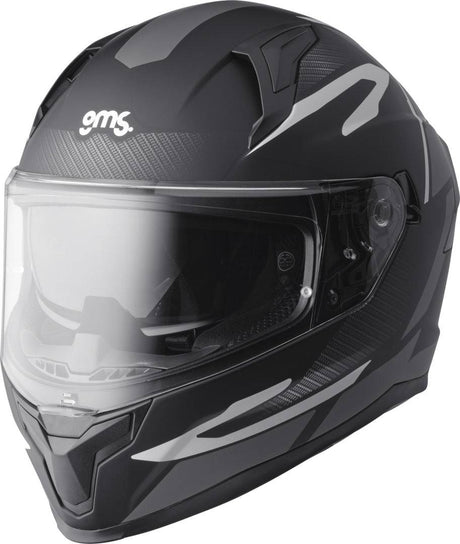 GMS Integralhelm Velox Graphic in mattschwarz und grau mit stilvollem Design, Schutzvisier und Belüftungsöffnungen