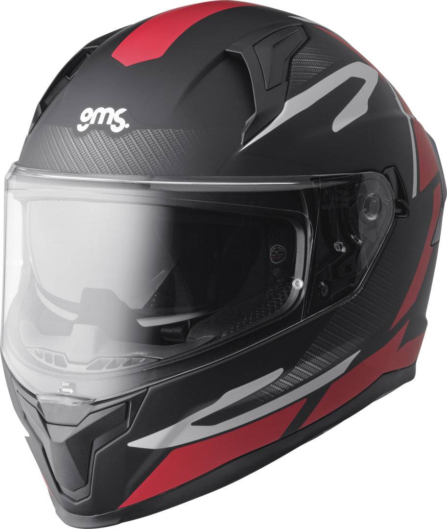 GMS Integralhelm Velox Graphic in mattschwarz, rot und weiß mit modernen Design, Schutz und Komfort für Motorradfahrer
