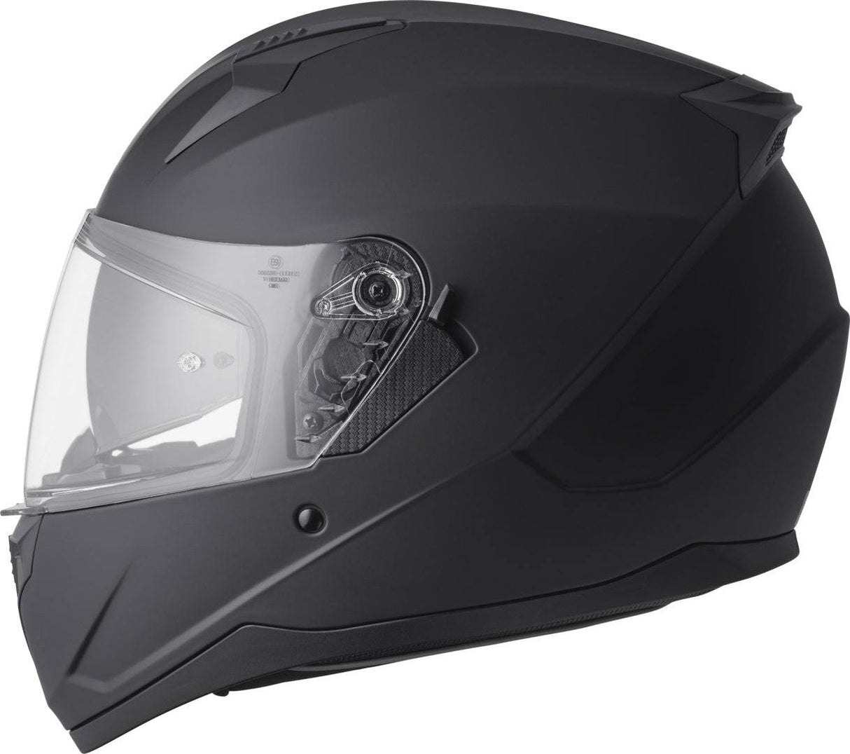 GMS Integralhelm Hexago matt schwarz, schwarzer Motorradhelm mit klarem Visier und aerodynamischem Design auf einem weißen Hintergrund