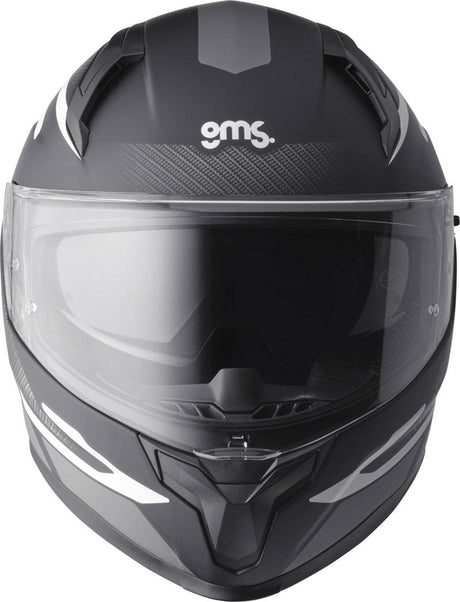 GMS Integralhelm Velox Graphic in matt schwarz-grau mit sichtbarer Visier und Belüftungsöffnungen.