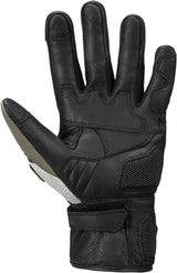 Schwarze, oliv-hellgraue iXS Montevideo-Air 2.0 Handschuhe aus atmungsaktivem Material, mit flexiblen Handflächen und Fingerspitzen.