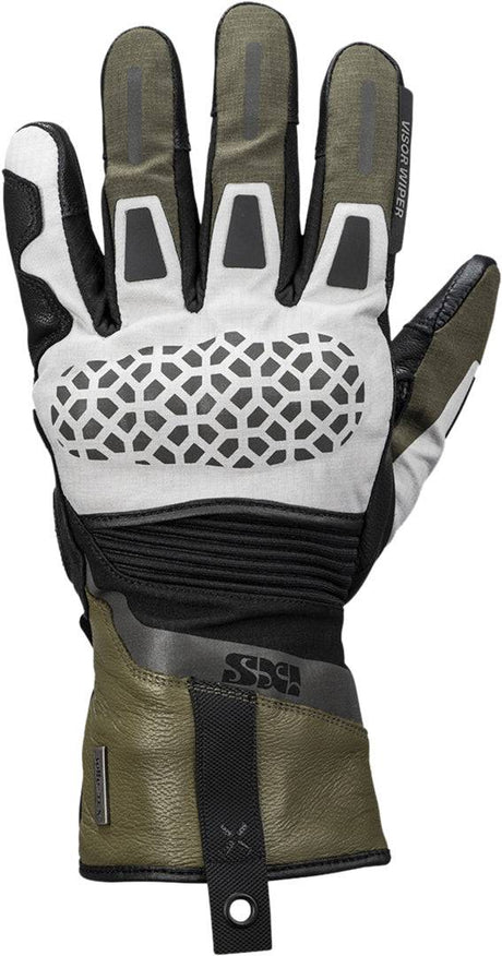 Hellegraue, olivgrüne und schwarze iXS Venture-STX 1.0 Laminathandschuhe, robuste Handschuhe für Outdoor und Sport.