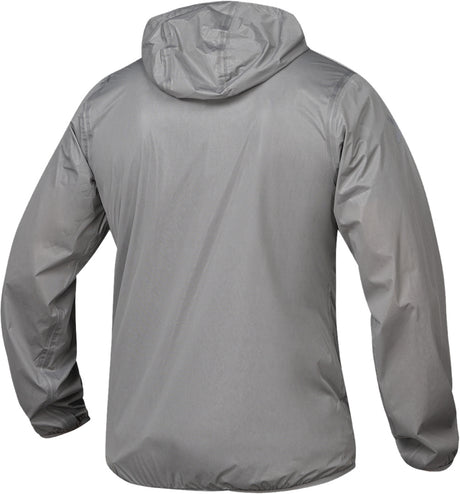 Hellgraue iXS 365-STX 1.0 Laminatjacke Regenbekleidung, wasserdicht und atmungsaktiv, mit Kapuze und Reißverschlusstaschen.