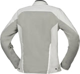Graue iXS Damen Oxy-Air Tourenjacke, atmungsaktive Jacke für Damen, zeigt Reißverschlüsse und robuste Textur