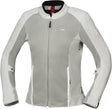 Graue Damen-Touring-Jacke von iXS Oxy-Air, atmungsaktive und strapazierfähige Jacke für Radfahrerinnen, zeigt Rücken- und Schulterdetails.