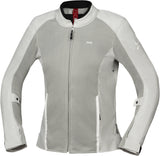Graue Damen-Touring-Jacke von iXS Oxy-Air, atmungsaktive und strapazierfähige Jacke für Radfahrerinnen, zeigt Rücken- und Schulterdetails.