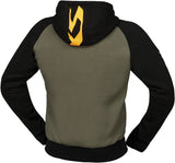 iXS Rapid 1.0 Hoodie in Oliv-Orange, bequeme Jacken-Touring für Radfahrer, mit Reißverschluss und Kapuze.